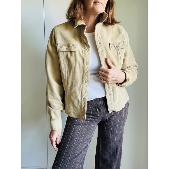 Vintage 90s Suede Jacket Size Large Light Tan Minimalist Classic Fall Vibes - Picture 1 of 9